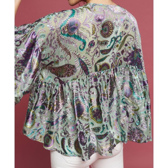 Anthro Silk kimono waist length top, no closures - Picture 2 of 3