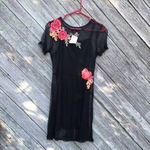 mesh rose embroidered dress