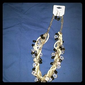 Bogot Silver, Black and Pearl Looking Necklace