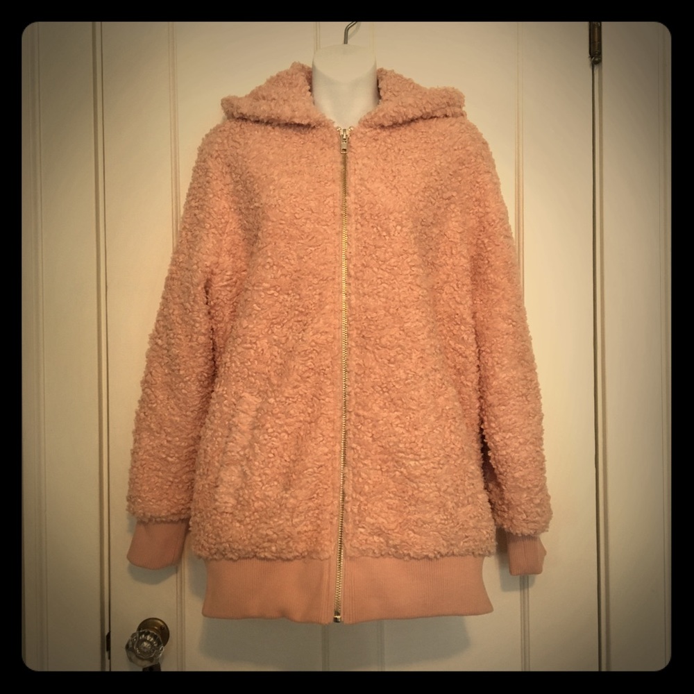 Cotton Candy Pink Fluffy Hooded Zipper Coat