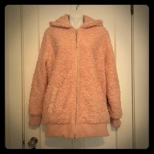Cotton Candy Pink Fluffy Hooded Zipper Coat
