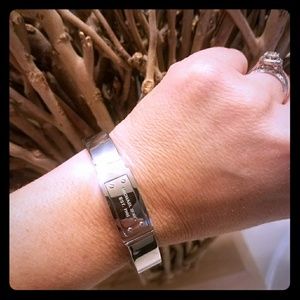 Michael Kors silver tone hinge plaque bangle