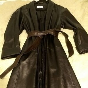 Woman's Leather Full Length Trench Coat