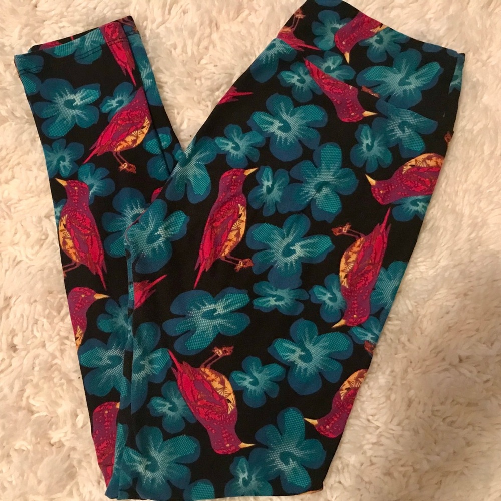 OS LuLaRoe Tropical Flower & Bird Leggings