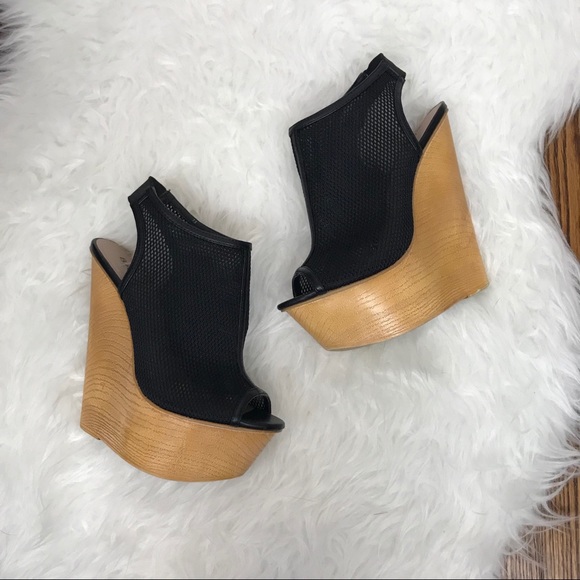 Bakers Shoes - Bakers Black Mesh High Wedges