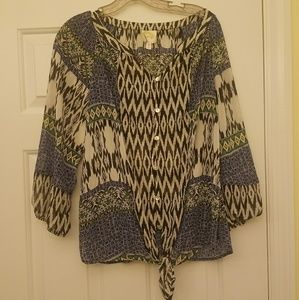 Fig and flower sheer tie front blouse large