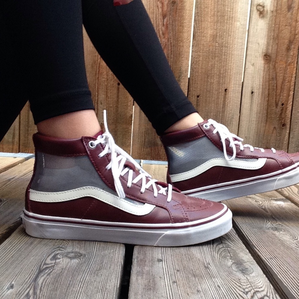 Leather Maroon Vans with mesh