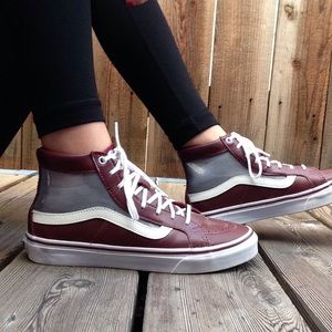 Leather Maroon Vans with mesh