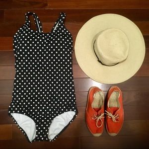Retro black polka dot one piece swimsuit DDD cup