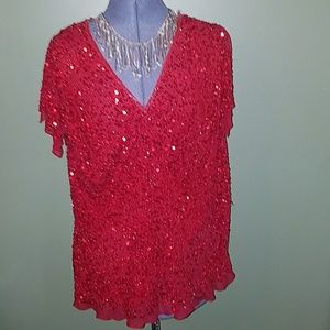 ADRIANNA PAPELL Red Sequin Top