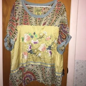 Johnny Was Embroidered Multicolor Floral Blouse