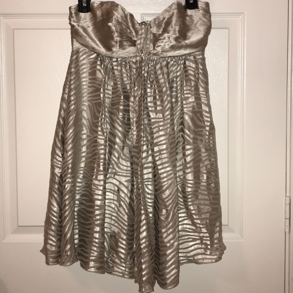 Express Strapless Champagne Zebra Print Dress