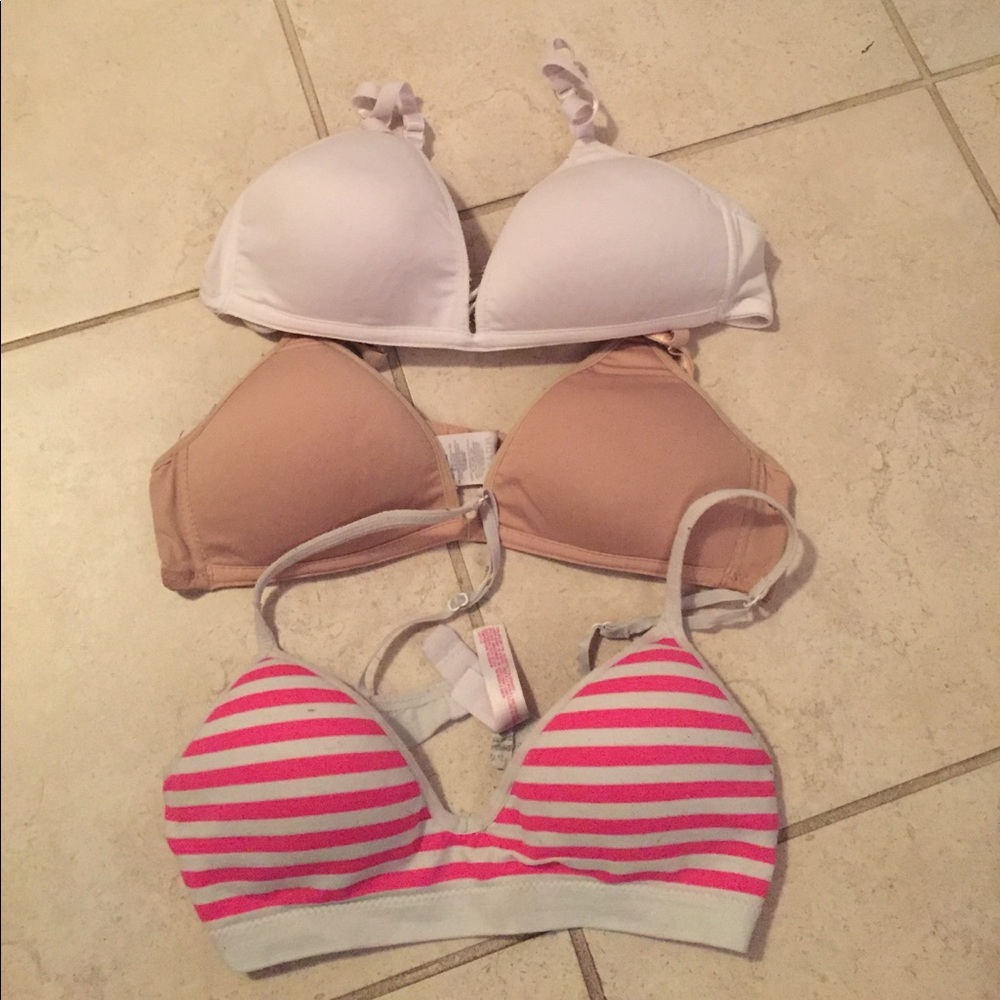 3bras one white one tan one pink and white stripes