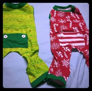 2 pairs of doggy Christmas footy pajamas