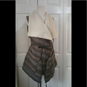 Jolt Shearling Collar Vest Tie Belt Waist Boho