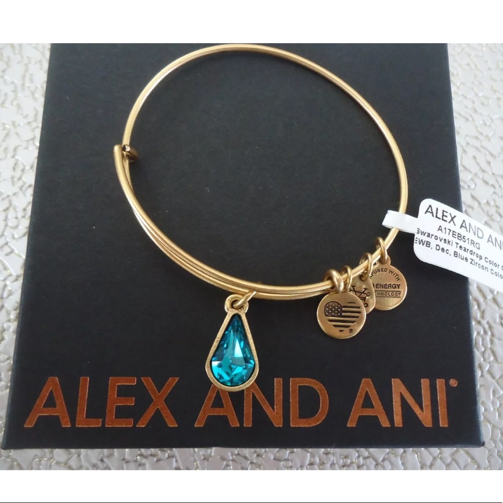 ALEX AND ANI December Blue Zircon Teardrop Bangle