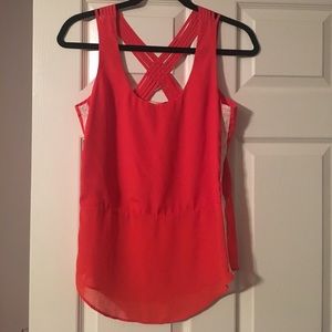 Orange top, sheer on bottom