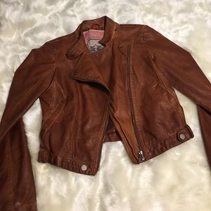 Brown faux leather Motto biker jacket