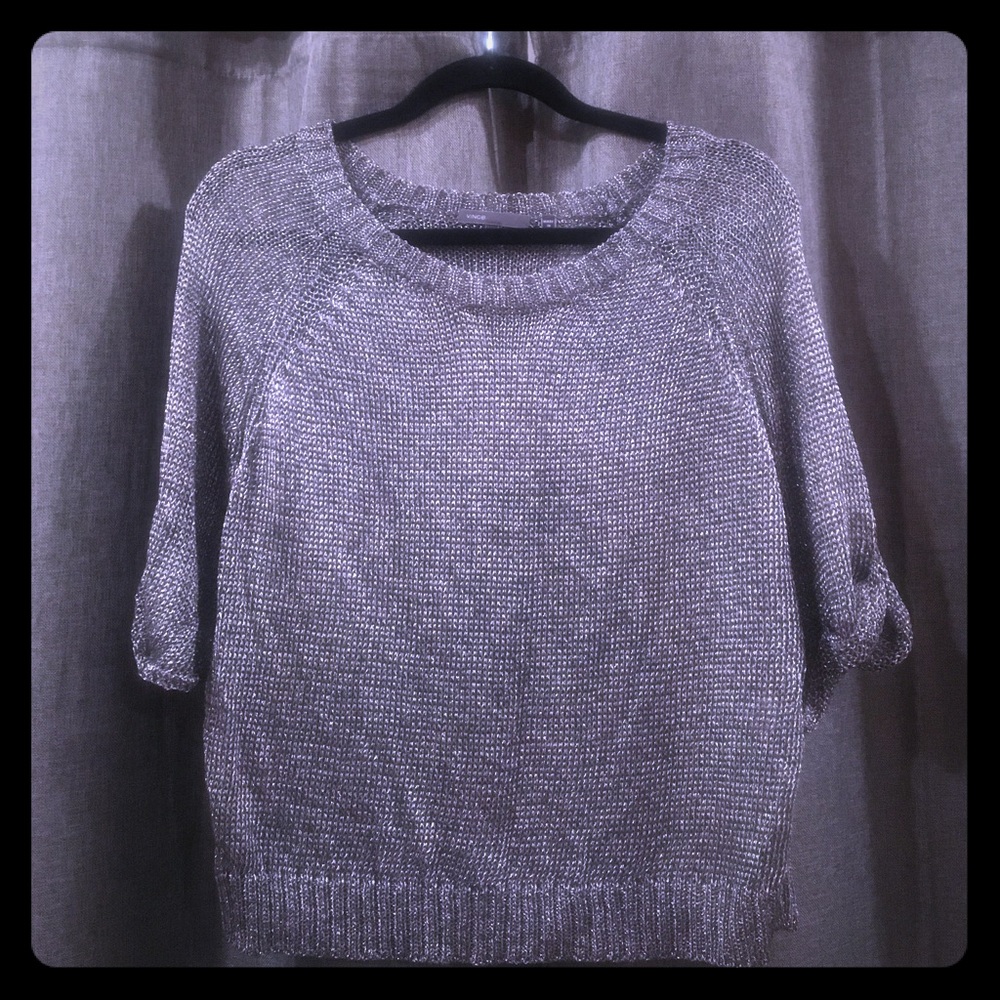 Vince Silver Metallic Sweater 3/4 Sleeve Brand New