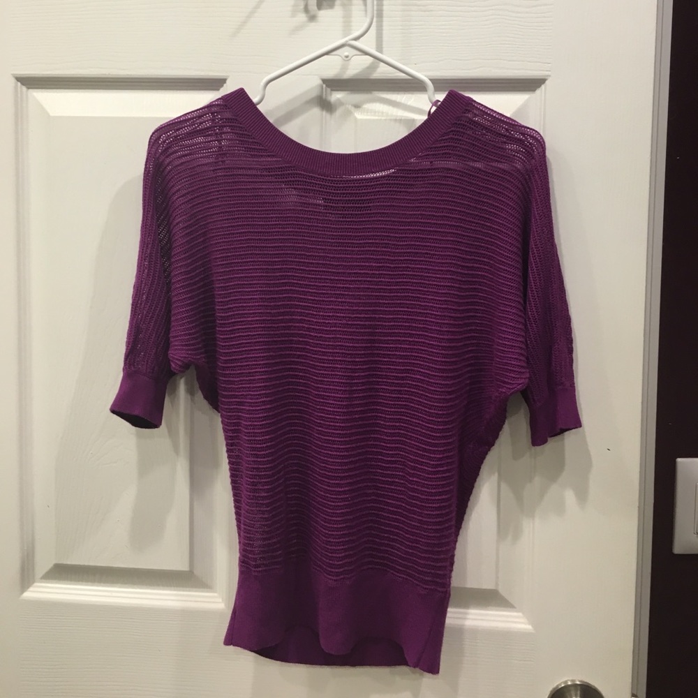 Mesh dolman sleeve rayon sweater.