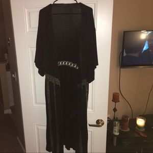 Long cardigan with stone wash and lace detail