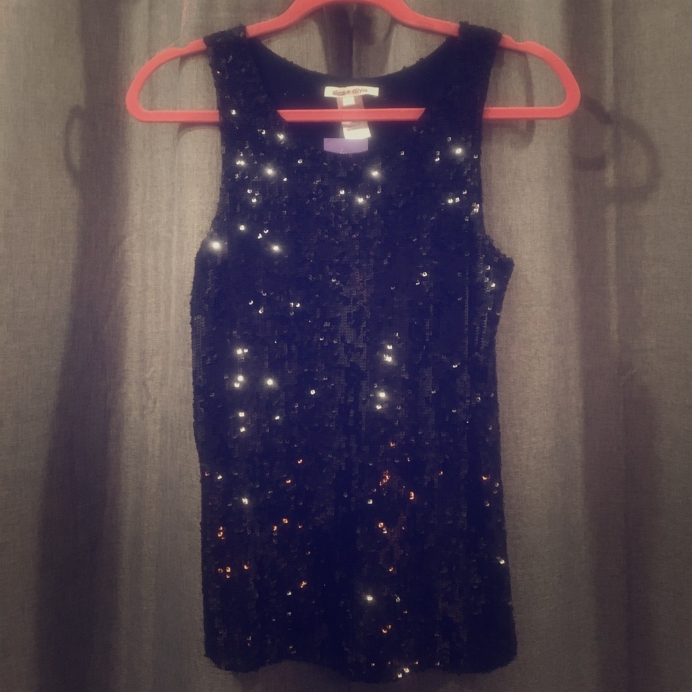 Alice & Olivia Black Sequin Tank