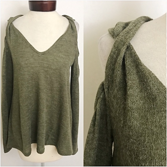 Lightweight Cold Shoulder Olive Sweater Tunic Sold - Picture 3 of 5