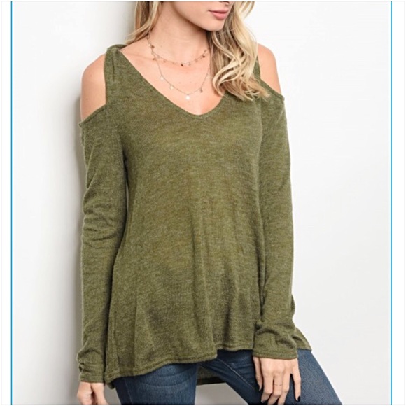 Lightweight Cold Shoulder Olive Sweater Tunic Sold - Picture 5 of 5