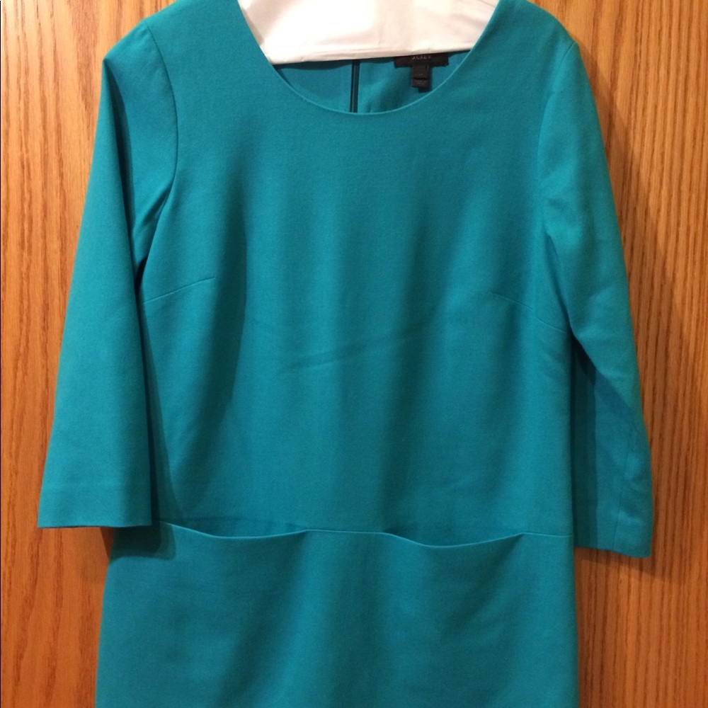 J. Crew teal wool shift dress