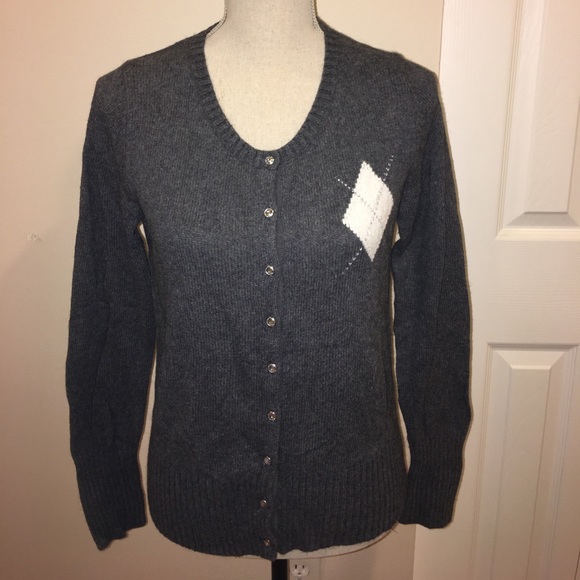 Old Navy Dark Gray Argyle Knit Cardigan Sweater - Picture 1 of 3