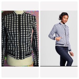 NWOT Gingham Bomber Jacket blue /white