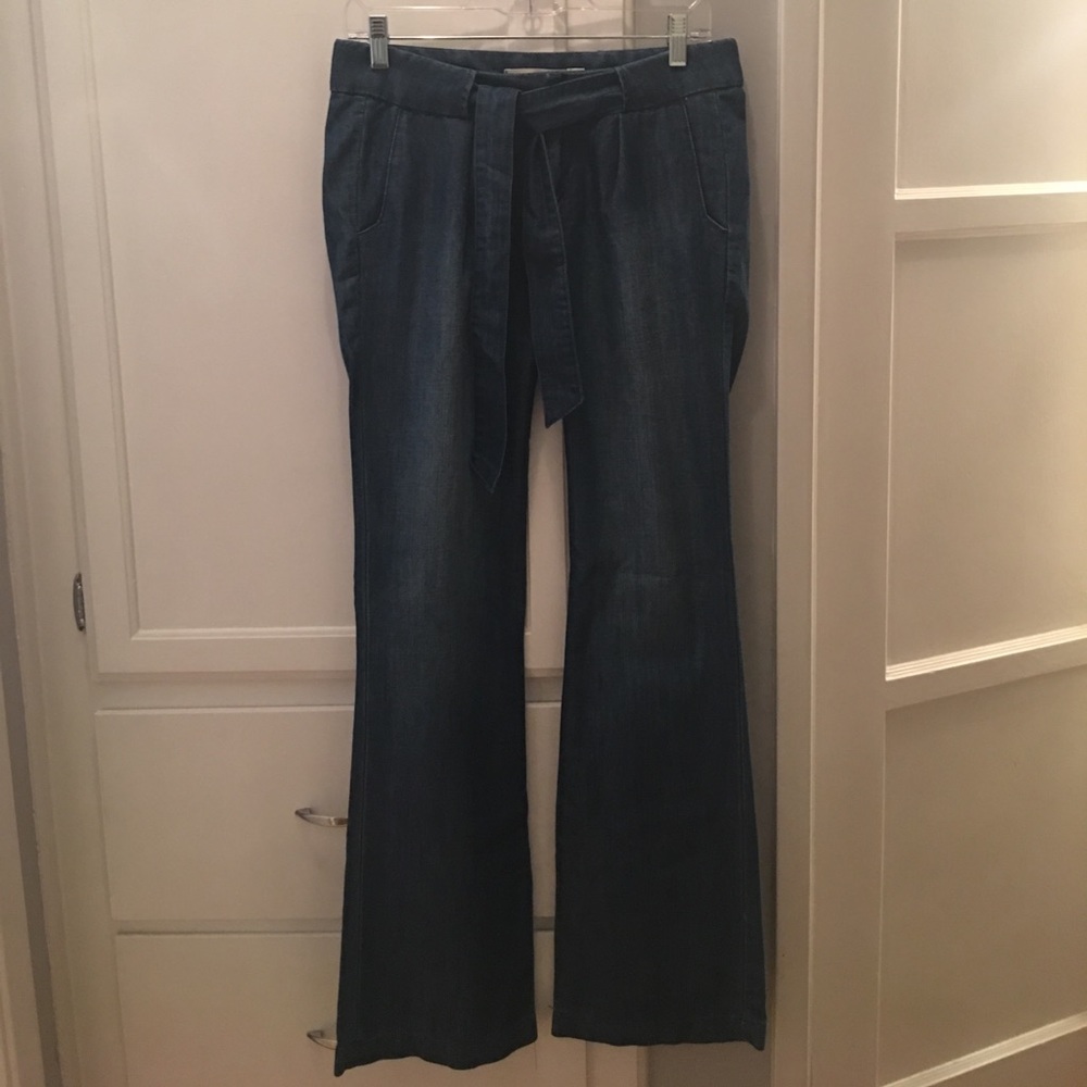 Medium wash belted dress jeans