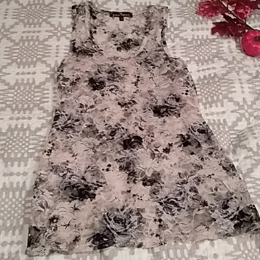 Cream and dark blue almost famous rose tank