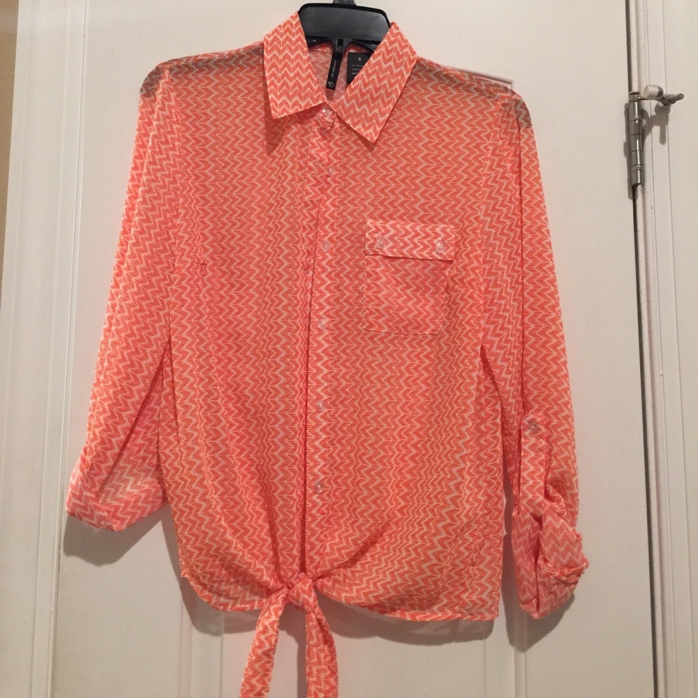New Directions-Orange & White Chevron Button down.