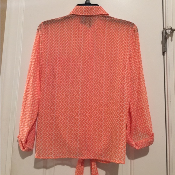 New Directions-Orange & White Chevron Button down. - Picture 2 of 4