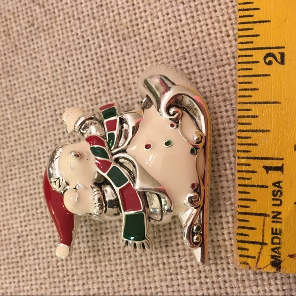 NWT Enamel Snowman On Sled Pin/Pendant Earrings - Picture 3 of 8