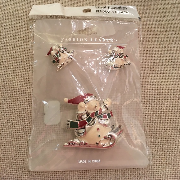 NWT Enamel Snowman On Sled Pin/Pendant Earrings - Picture 6 of 8