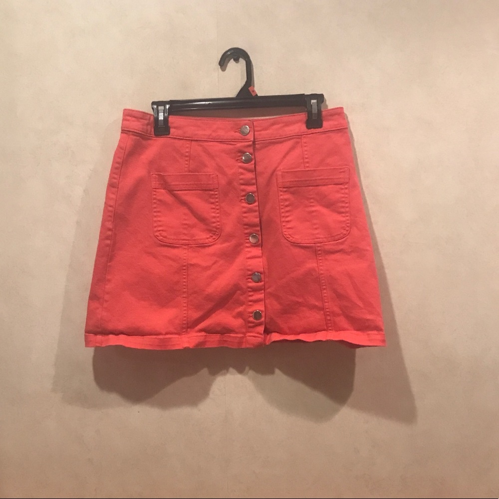 High waisted denim mini button up skirt