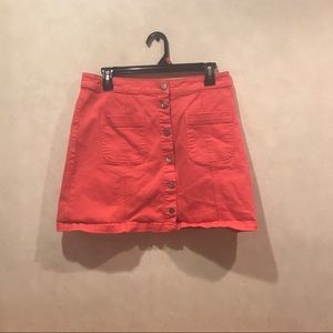 High waisted denim mini button up skirt