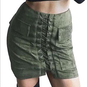 Green suede skirt