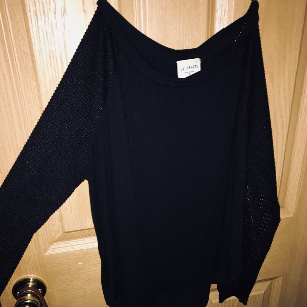 Black Long Sleeve Mesh Sleeve Shirt