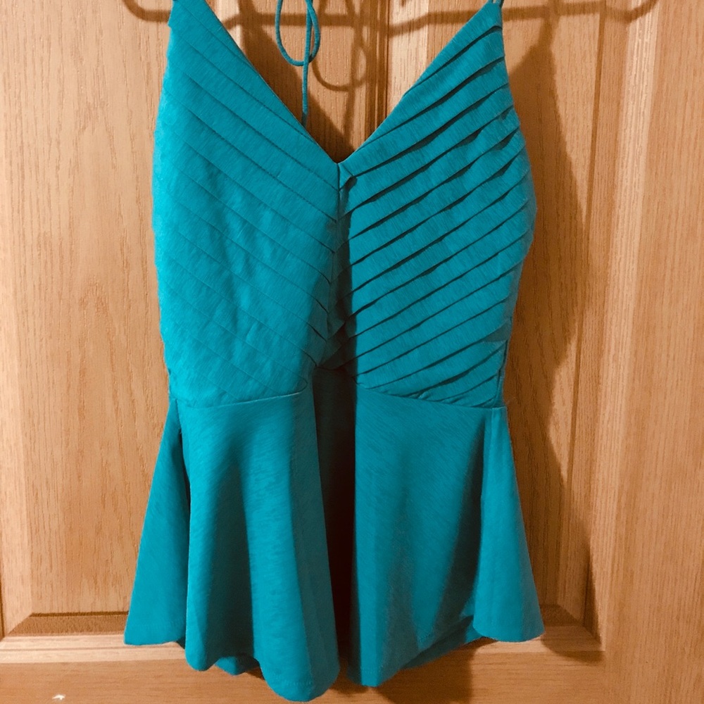 Flirty Teal V-Cut Peplum Tank