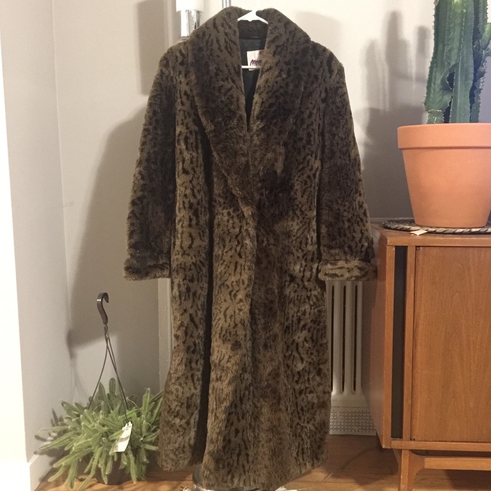 LONG LEOPARD PRINT FAUX FUR TRENCH COAT