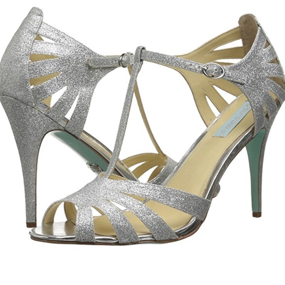 Betsey Johnson Silver T-Strap Heels