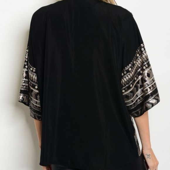 ⬛LAST 1⬛BLACK WITH BRONZE SEQUINS KIMONO - Picture 2 of 2