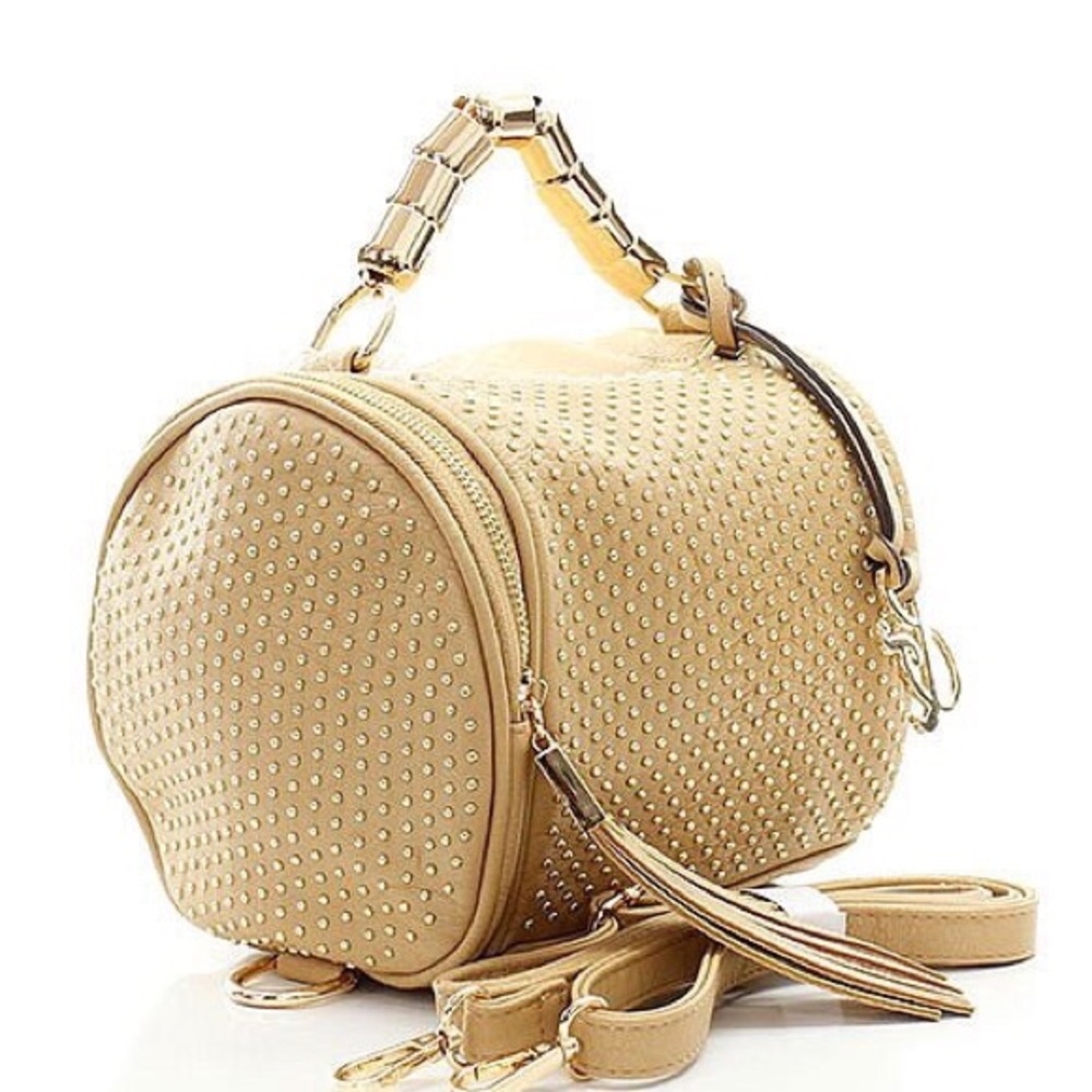 Medium Studded Barrel Handbag with Tassel