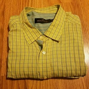 Mens Bugatchi Uomo XXL yellow plaid short sleeve