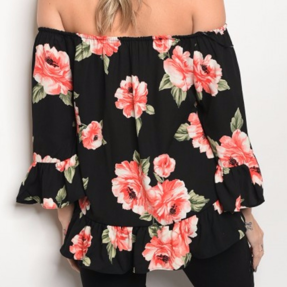 BLACK FLORAL TOP - Picture 2 of 2