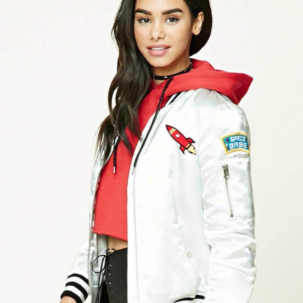 Satin Space Patch Bomber Jacket
