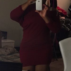 Asymmetric wine red sweater